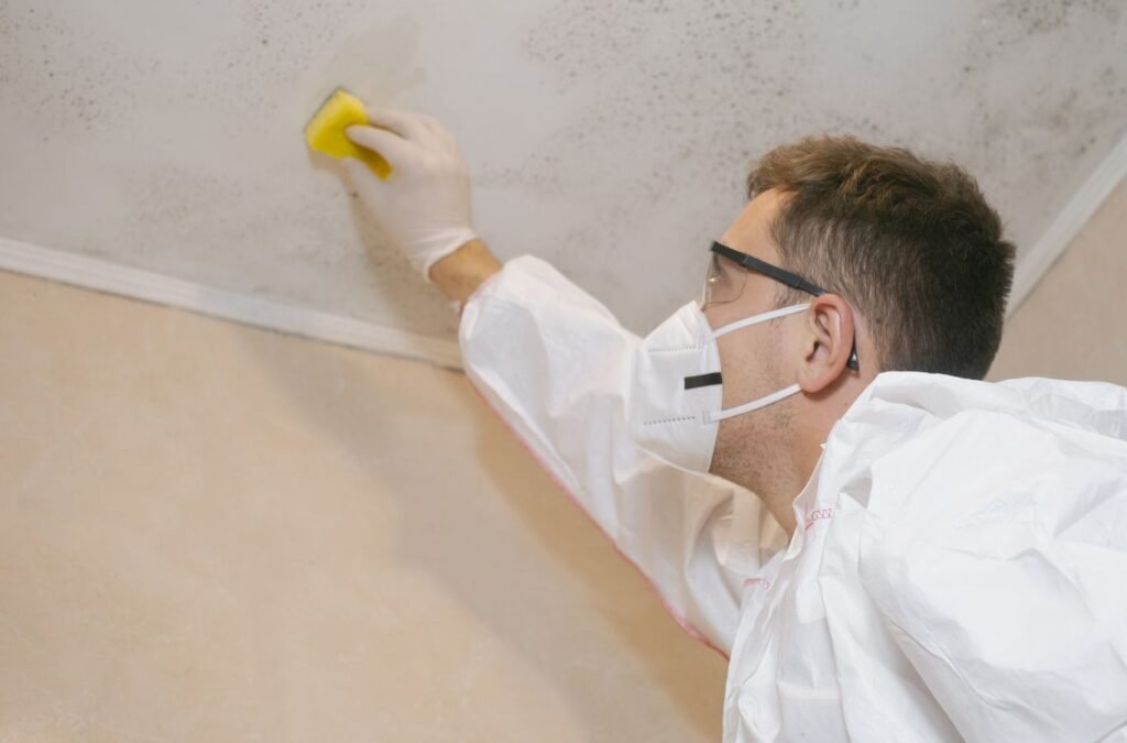 An Endymion Environmental professional explaining the benefits of mold testing to a Brentwood, CA homeowner.