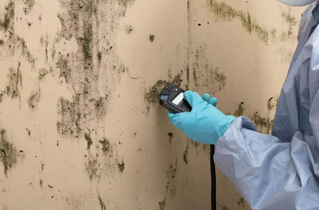 Endymion Environmental expert conducting mold inspection in a Brentwood, CA home, highlighting the benefits of our service.