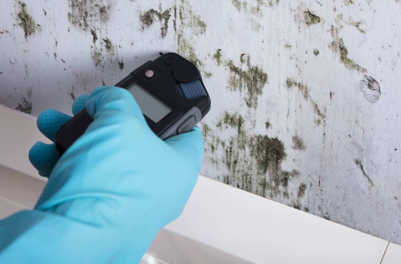 Mold testing in Malibu, CA by Endymion Environmental technician inspecting a home.